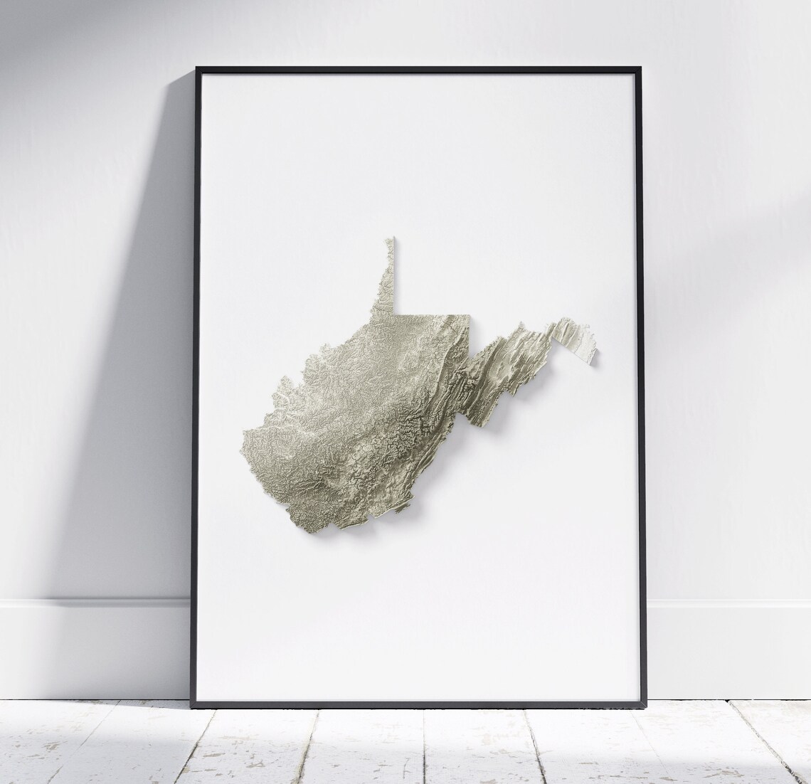 West Virginia Map Minimalist Flat 2d Topographic Shaded Print Us State Gift Wall Art Modern Home Decor