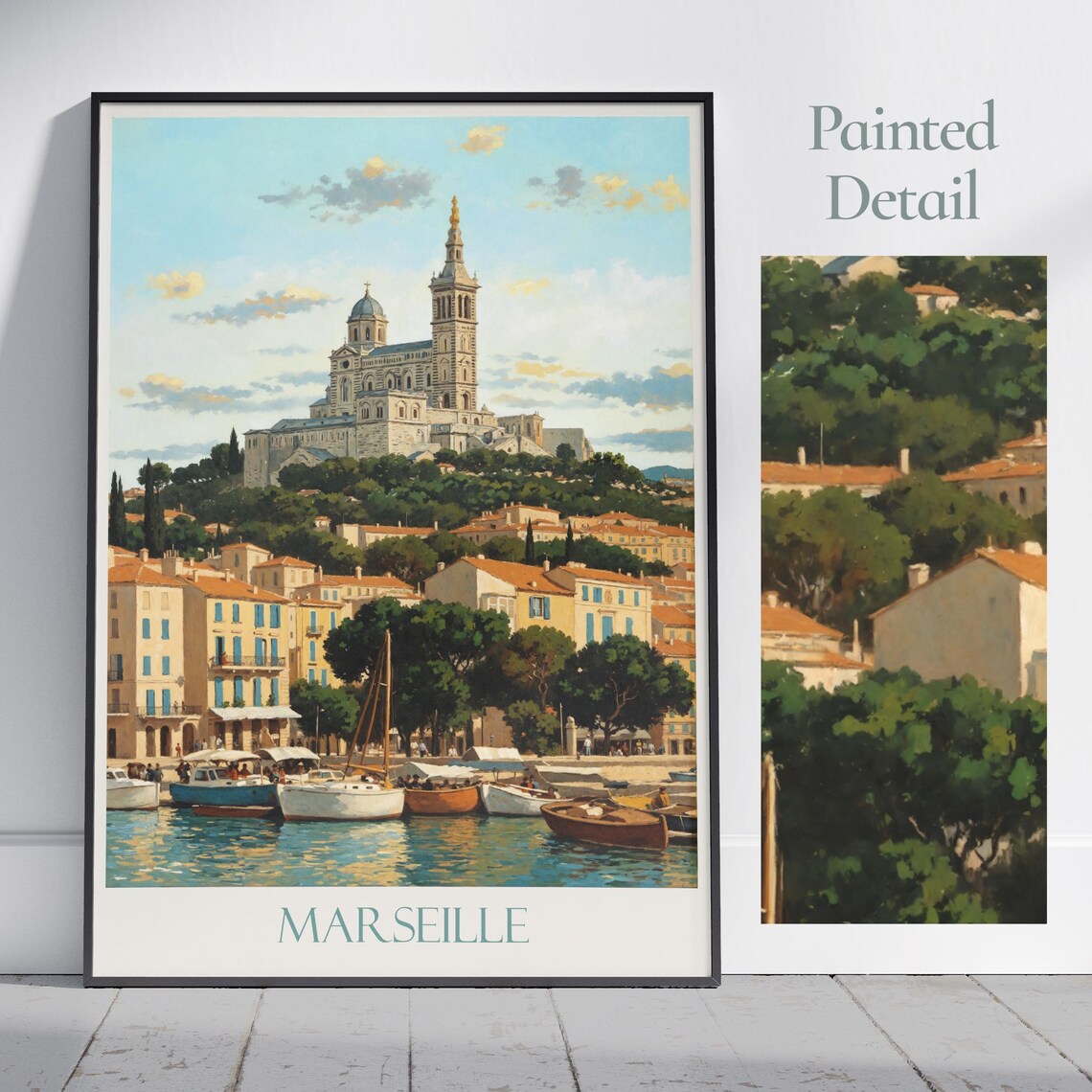 Marseille France Old Port Basilica Hill Boats Painted Harbor Poster