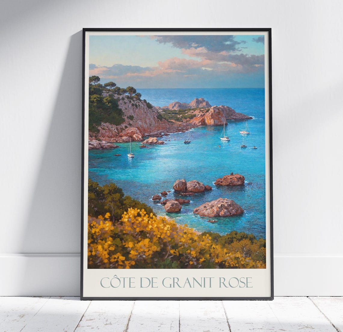 Côte de Granit Rose Brittany Turquoise Sea Pink Rocks Travel Poster