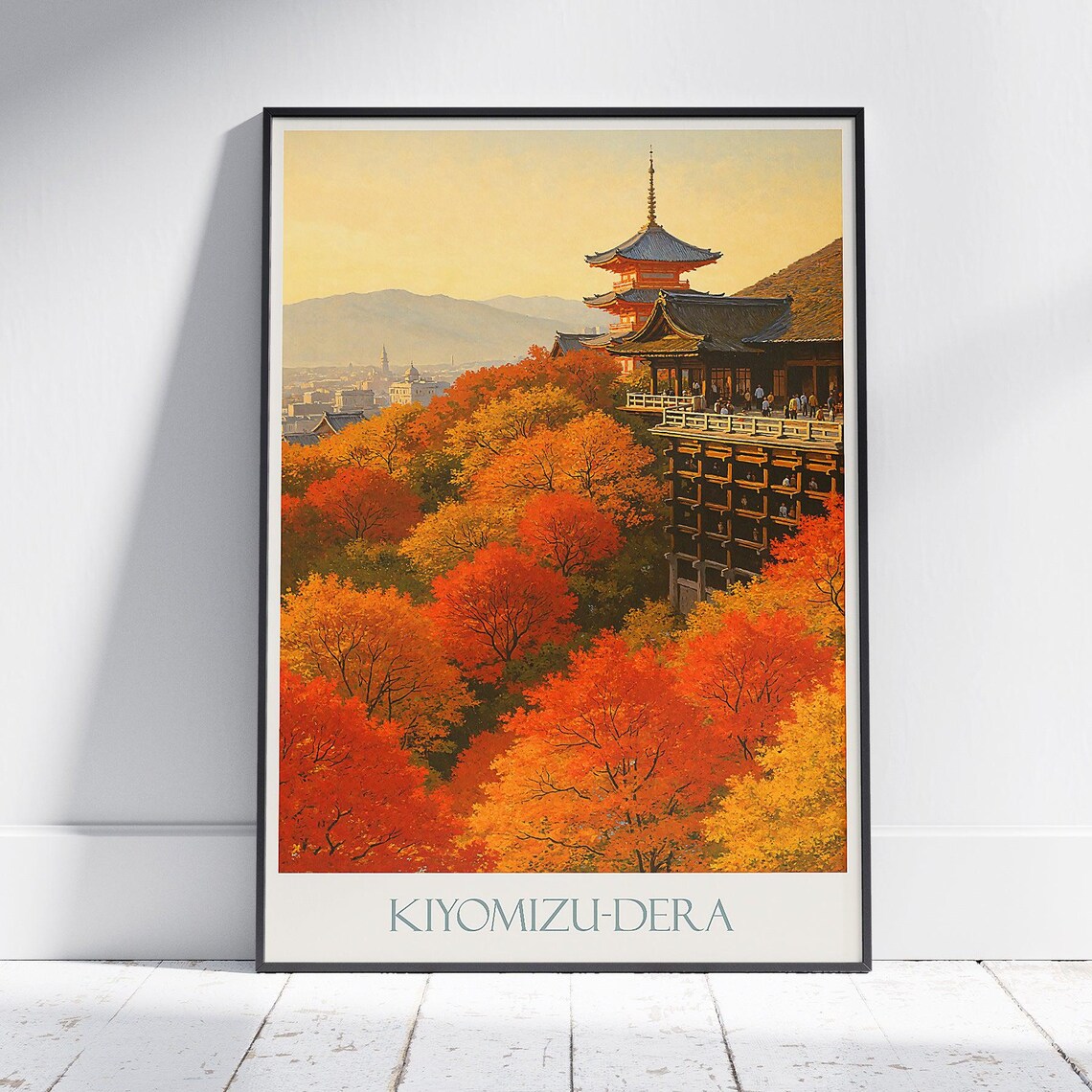 Kiyomizu Dera Kyoto Autumn Temple Fall Foliage Travel Poster