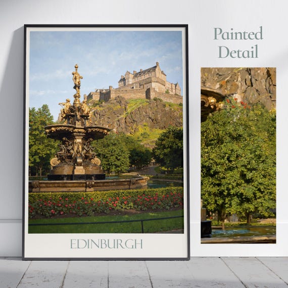 Edinburgh Travel Print Edinburgh Castle Poster Scotland Travel Wall Art Home Decor Gift Personalized Framed