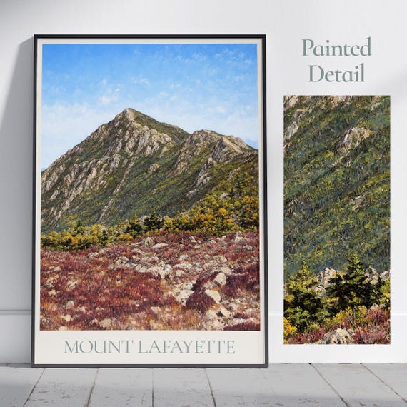 Mount Lafayette Travel Print New Hampshire Travel Poster Painted Wall Art Home Decor Framed Painting Print Vacation Travel Gift