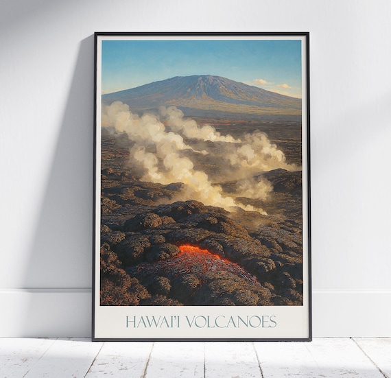 Hawaiʻi Volcanoes Lava Flow Smoke National Park Hawaii Travel Poster