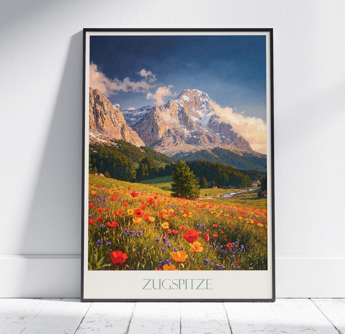 Zugspitze Germany Mountain Wildflower Meadow Painting Travel Poster