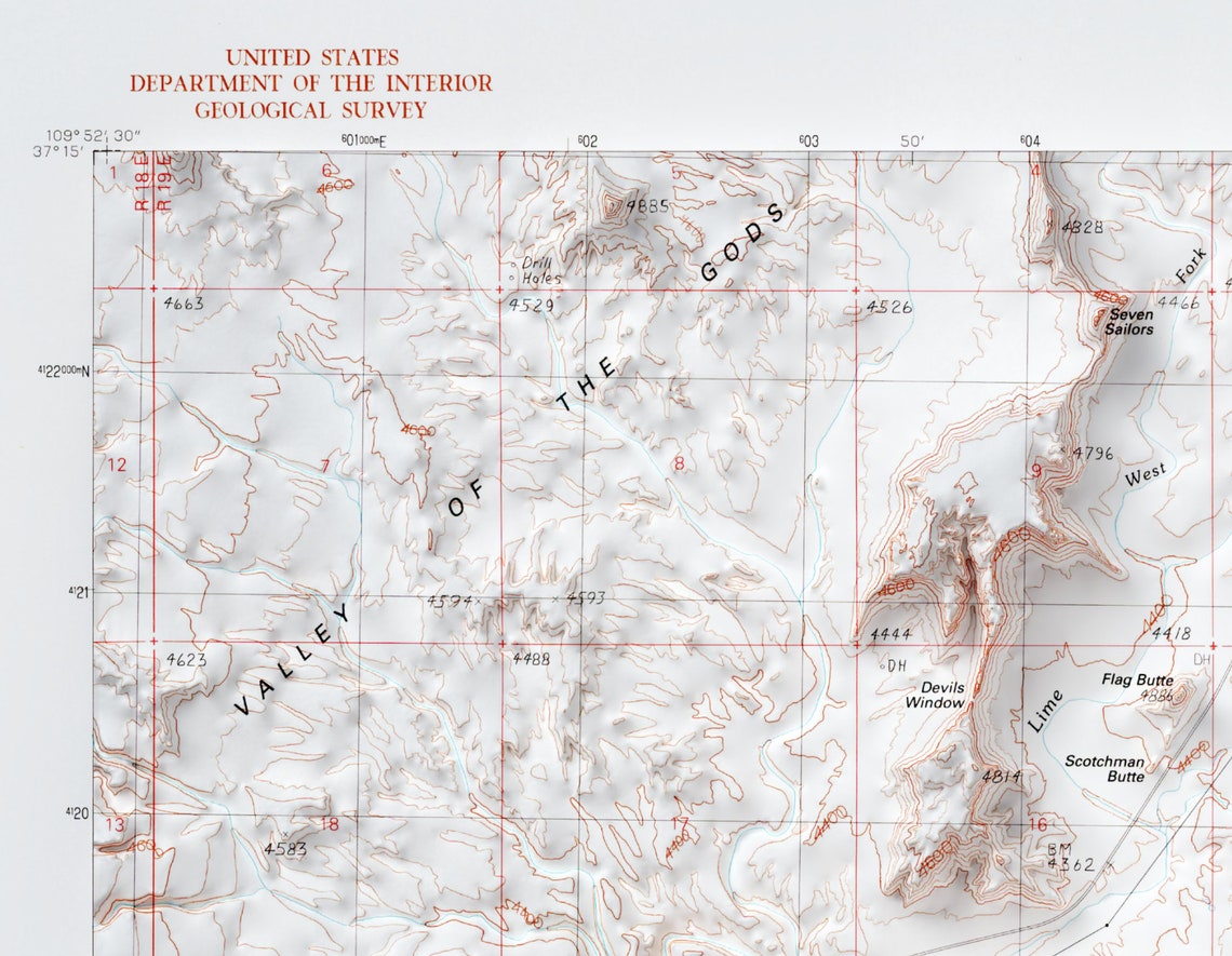 Mexican Hat Utah Vintage USGS Shaded Relief Topographic Map Poster - Image 3