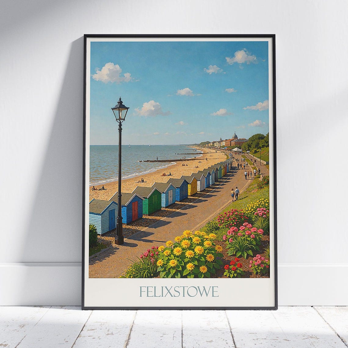 Felixstowe Suffolk Colourful Beach Huts Vintage Seaside Travel Poster