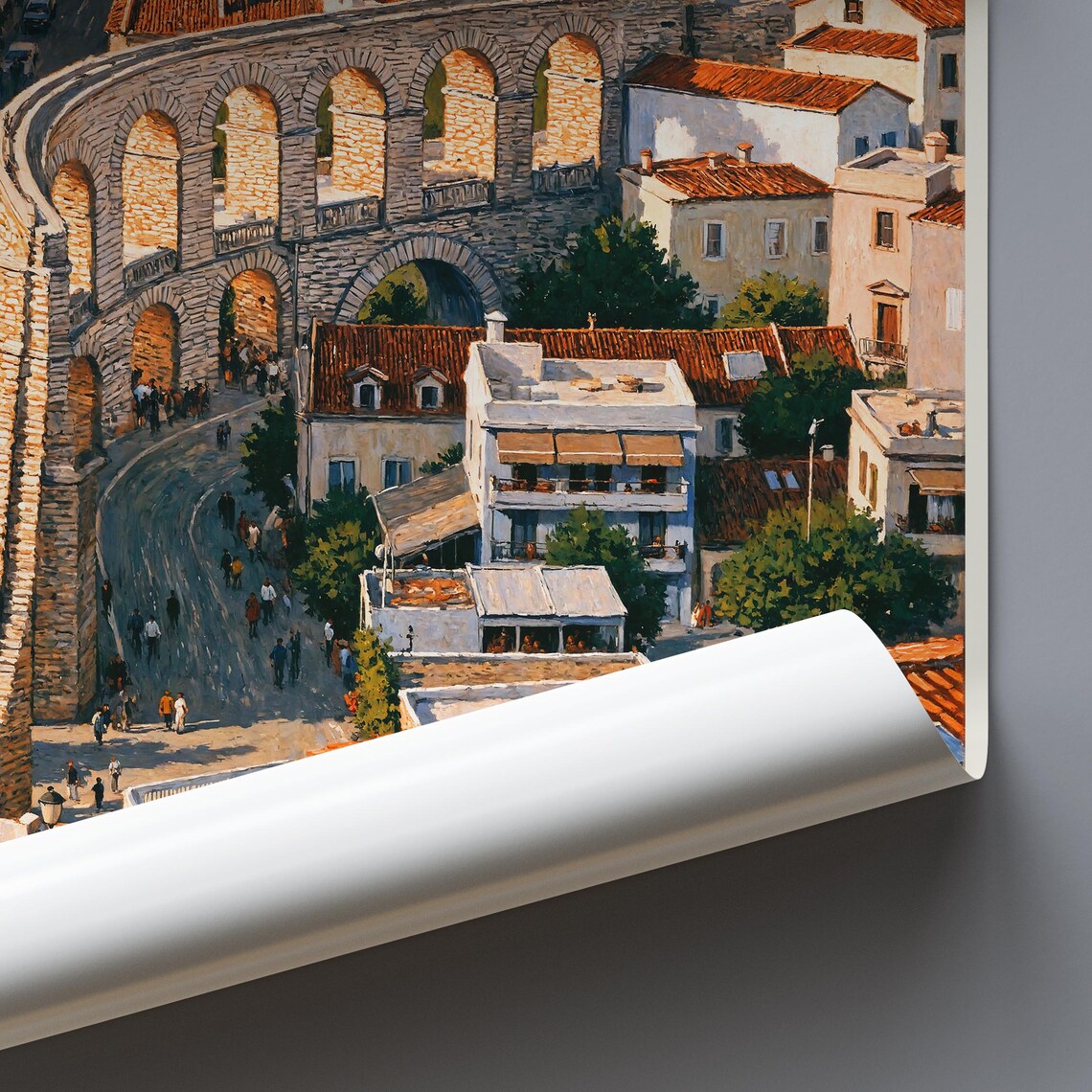 Kavala Greece Old Town Roman Aqueduct Terracotta Roofs Travel Poster - Image 3