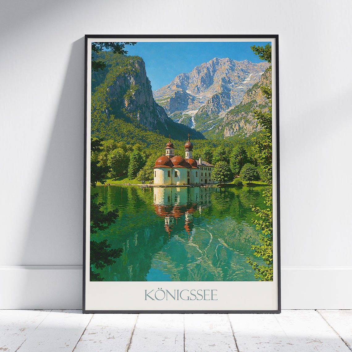 Konigssee Bavarian Alps St Bartholomew Church Lake Travel Poster