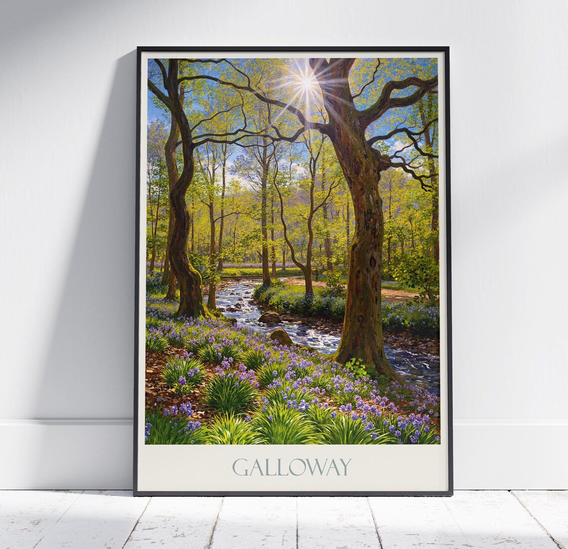 Galloway Bluebell Woodland Stream Spring Vintage Travel Poster