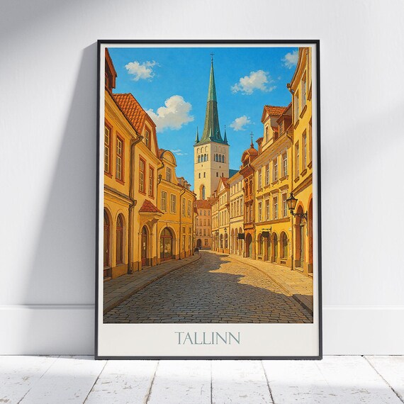 Tallinn Old Town Estonia Cobblestone Street Historic Cityscape Travel Poster