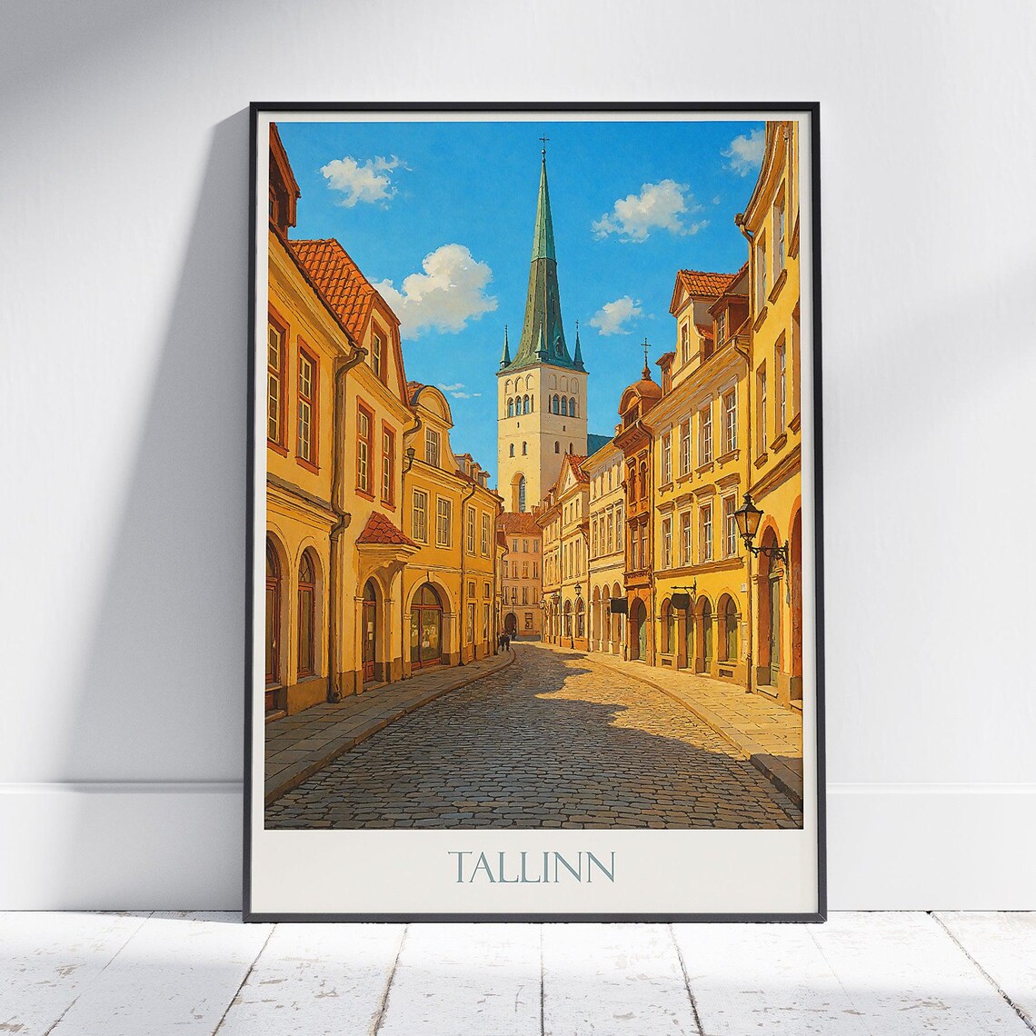 Tallinn Old Town Estonia Cobblestone Street Historic Cityscape Travel Poster