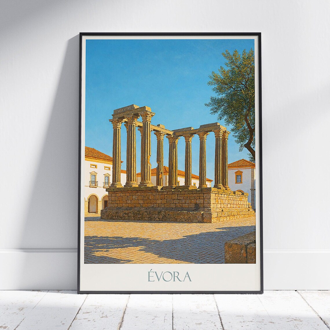 Evora Portugal Roman Temple Columns Historic Square Vintage Travel Poster