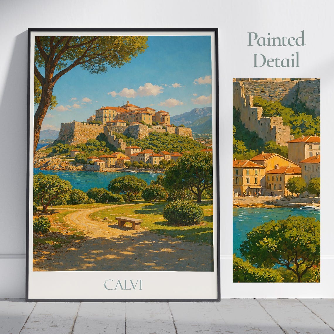 Calvi Citadel Harbor Coastal Painted Mediterranean Travel Poster