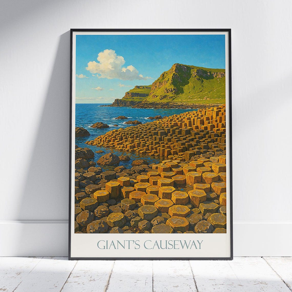 Giants Causeway Basalt Columns Northern Ireland Vintage Travel Poster