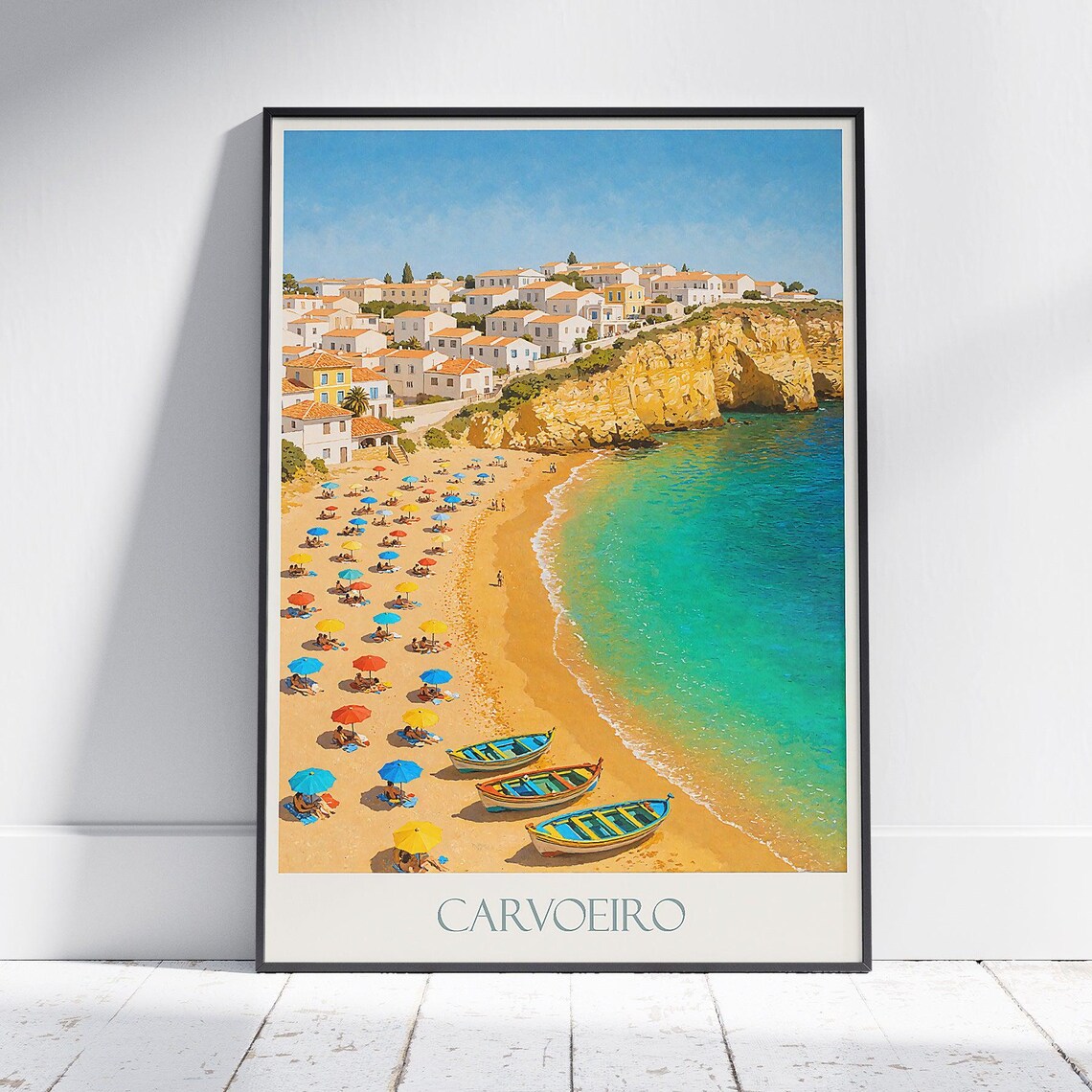 Carvoeiro Algarve Portugal Vintage Beach Umbrellas Travel Poster