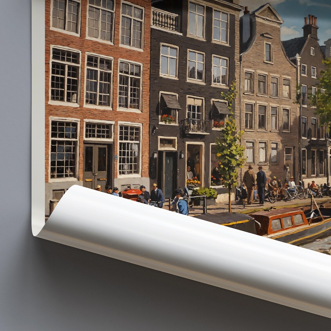 Amsterdam Canal Houses Flower Boat Bridge Painted Travel Poster - Image 2