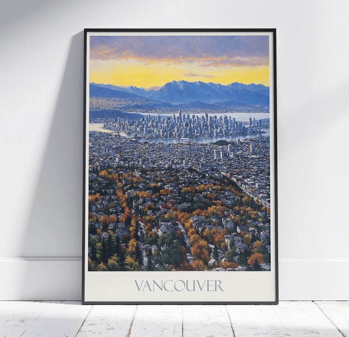 Vancouver Canada Downtown Skyline Sunset Mountains City View Poster