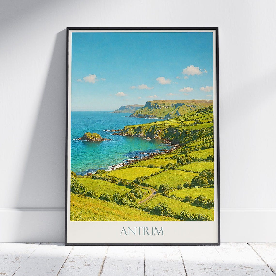 Antrim Coast Ireland Green Headland with Turquoise Ocean View Poster