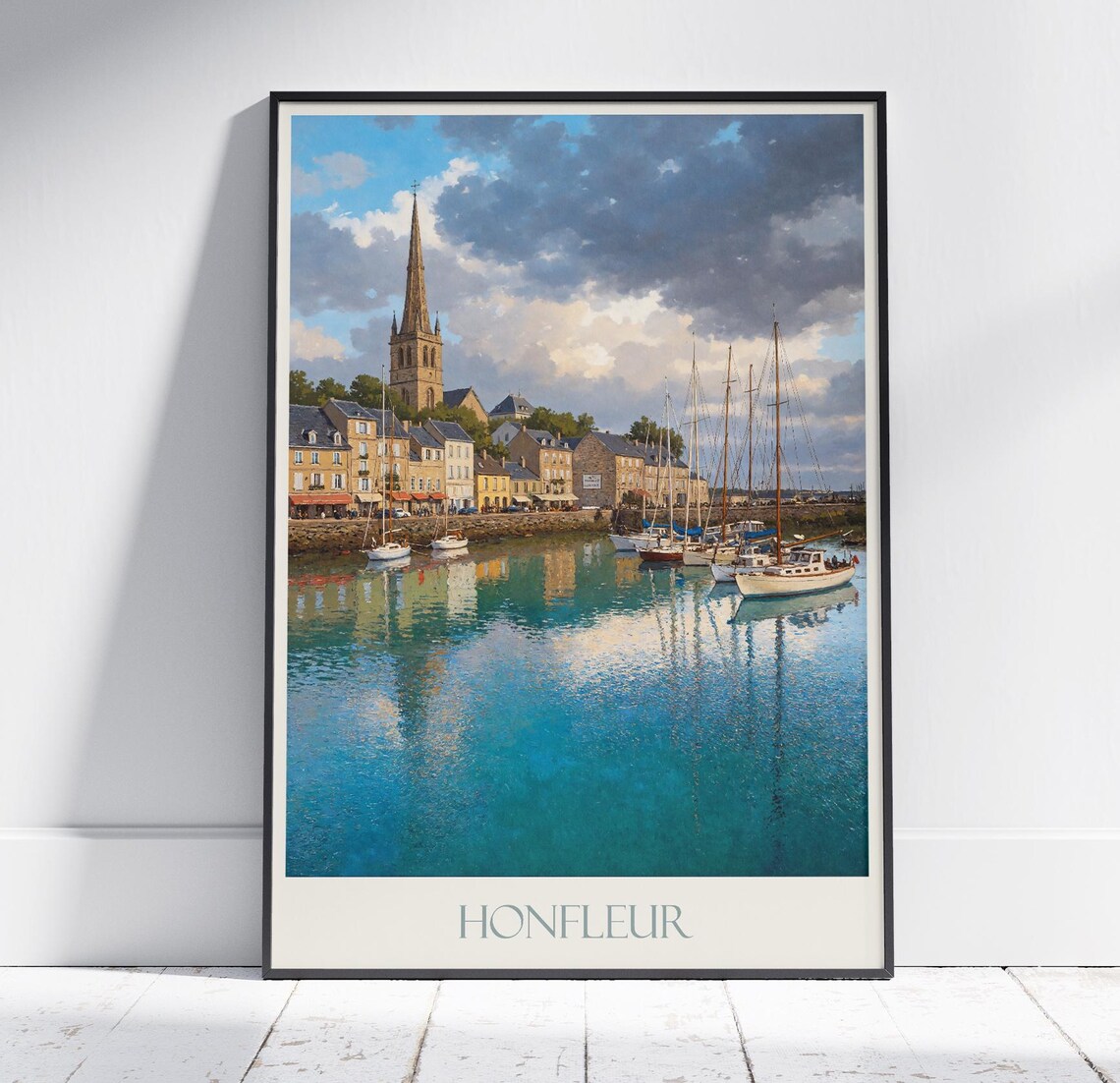 Honfleur Harbor Sailboats Normandy France Coastal Travel Poster