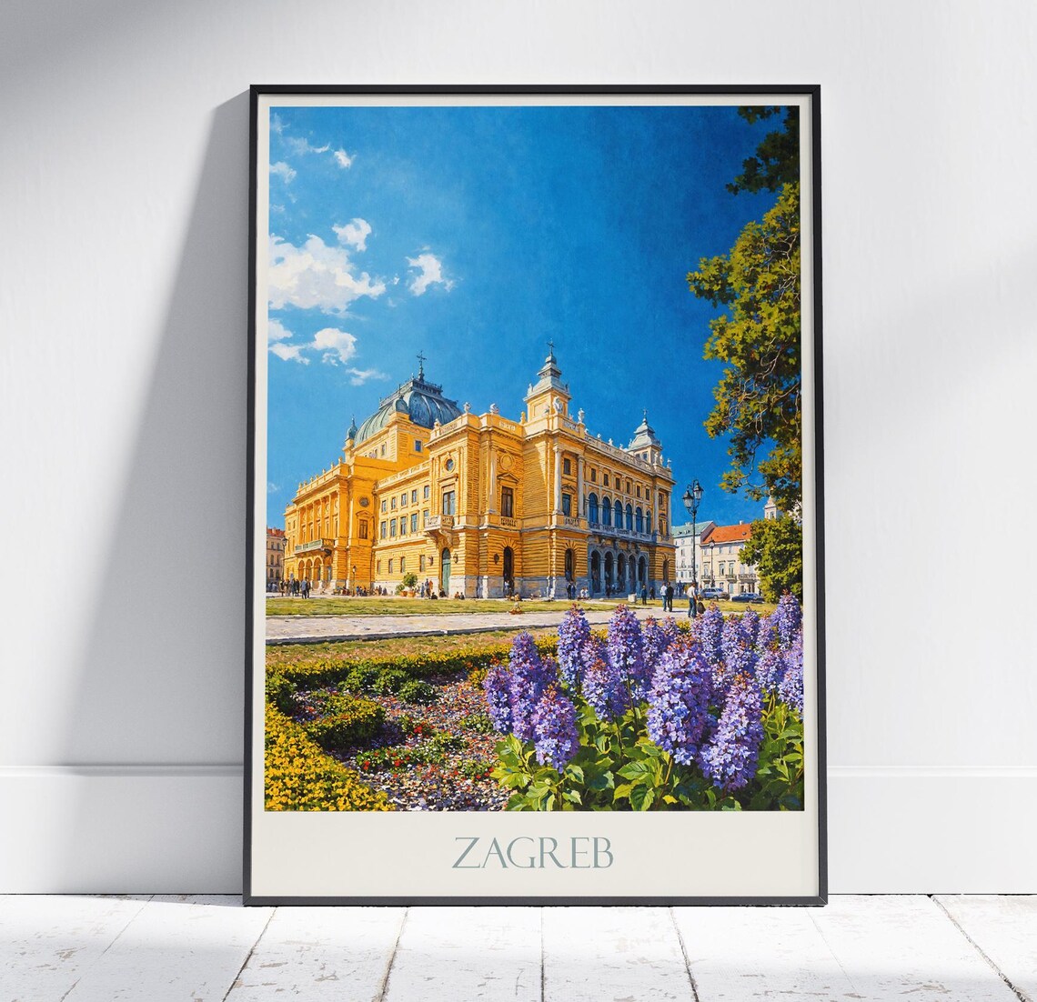 Zagreb Croatia National Theatre Yellow Building Travel Poster