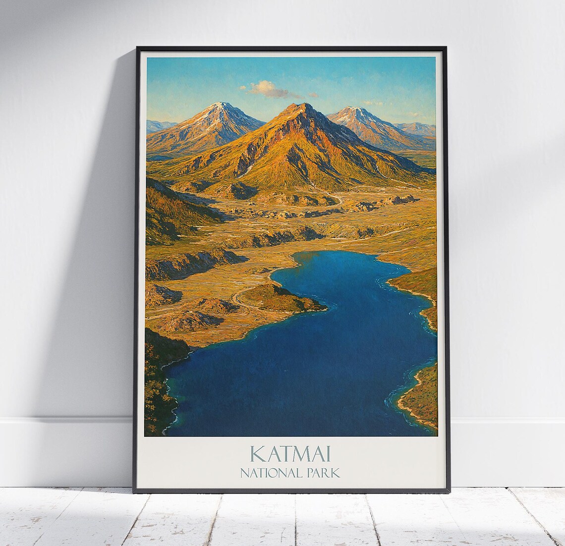 Katmai National Park Volcano Lake Vintage Painted Travel Poster
