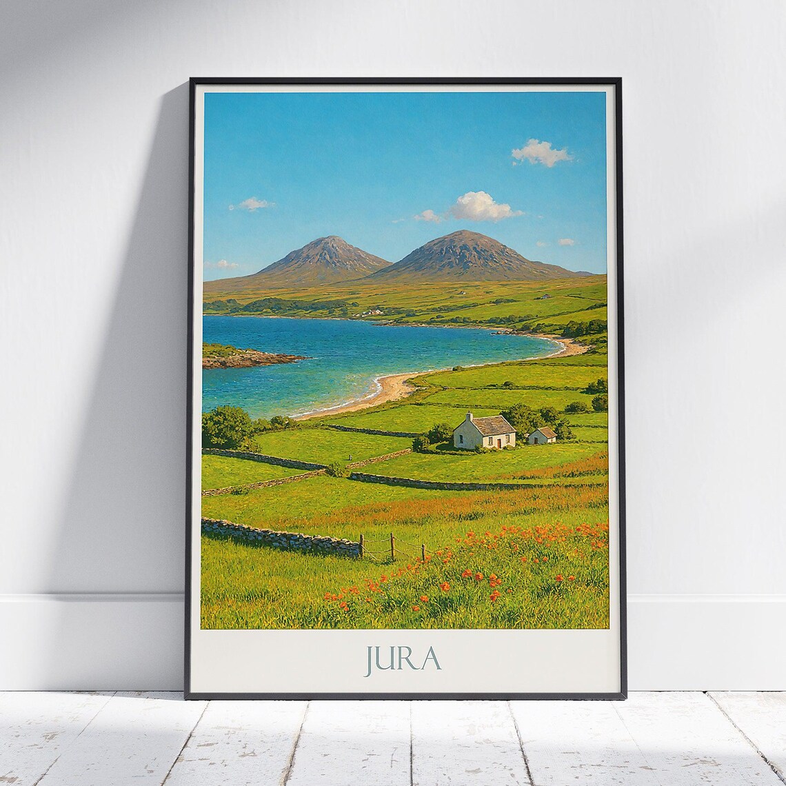 Isle of Jura Paps of Jura Turquoise Bay Cottage Scottish Travel Poster