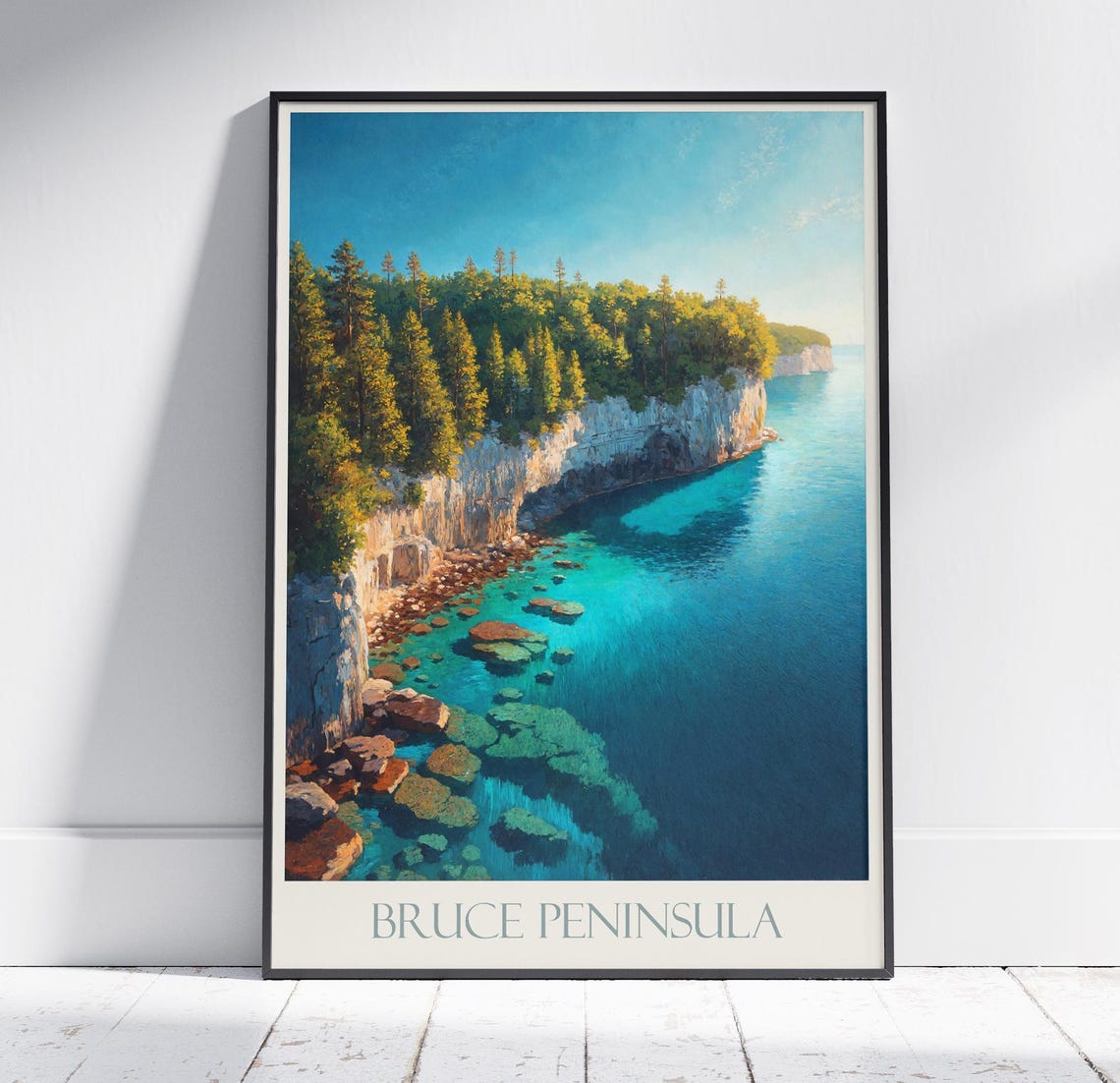 Bruce Peninsula Ontario Canada Rugged Cliffs Coast Painted Poster