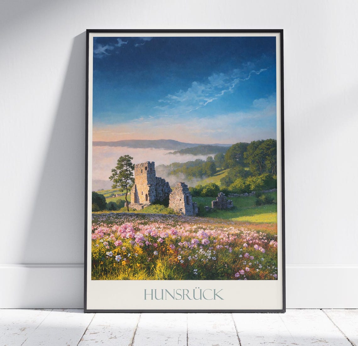 Hunsrueck Germany Castle Ruins Wildflower Meadow Landscape Poster