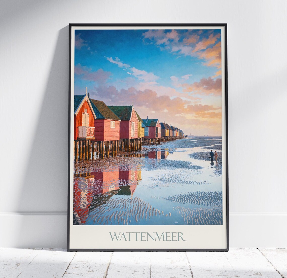 Wattenmeer Wadden Sea Colorful Stilt Houses Low Tide Travel Poster