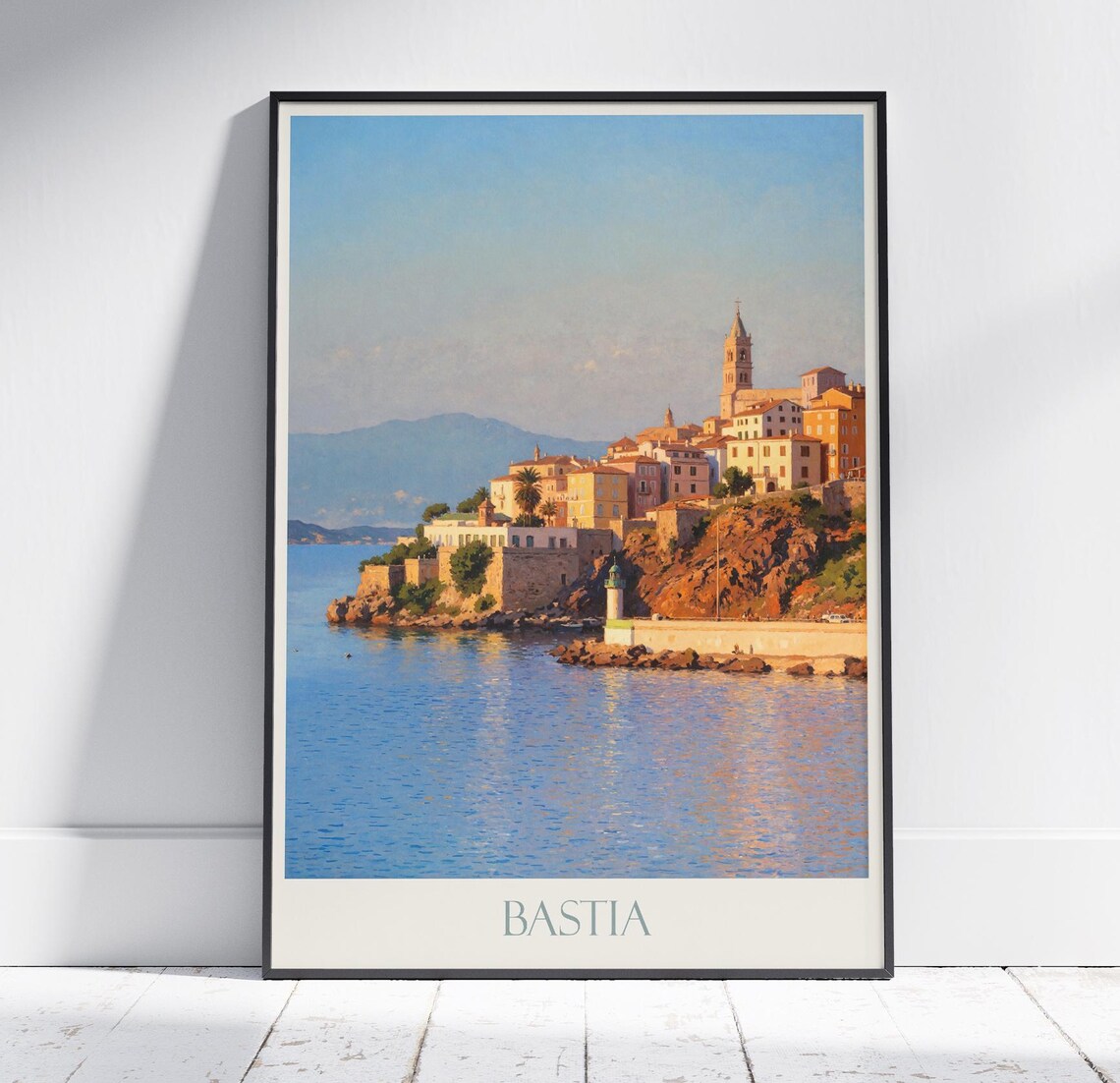 Bastia Corsica France Old Town Rocky Harbor Painted Travel Poster