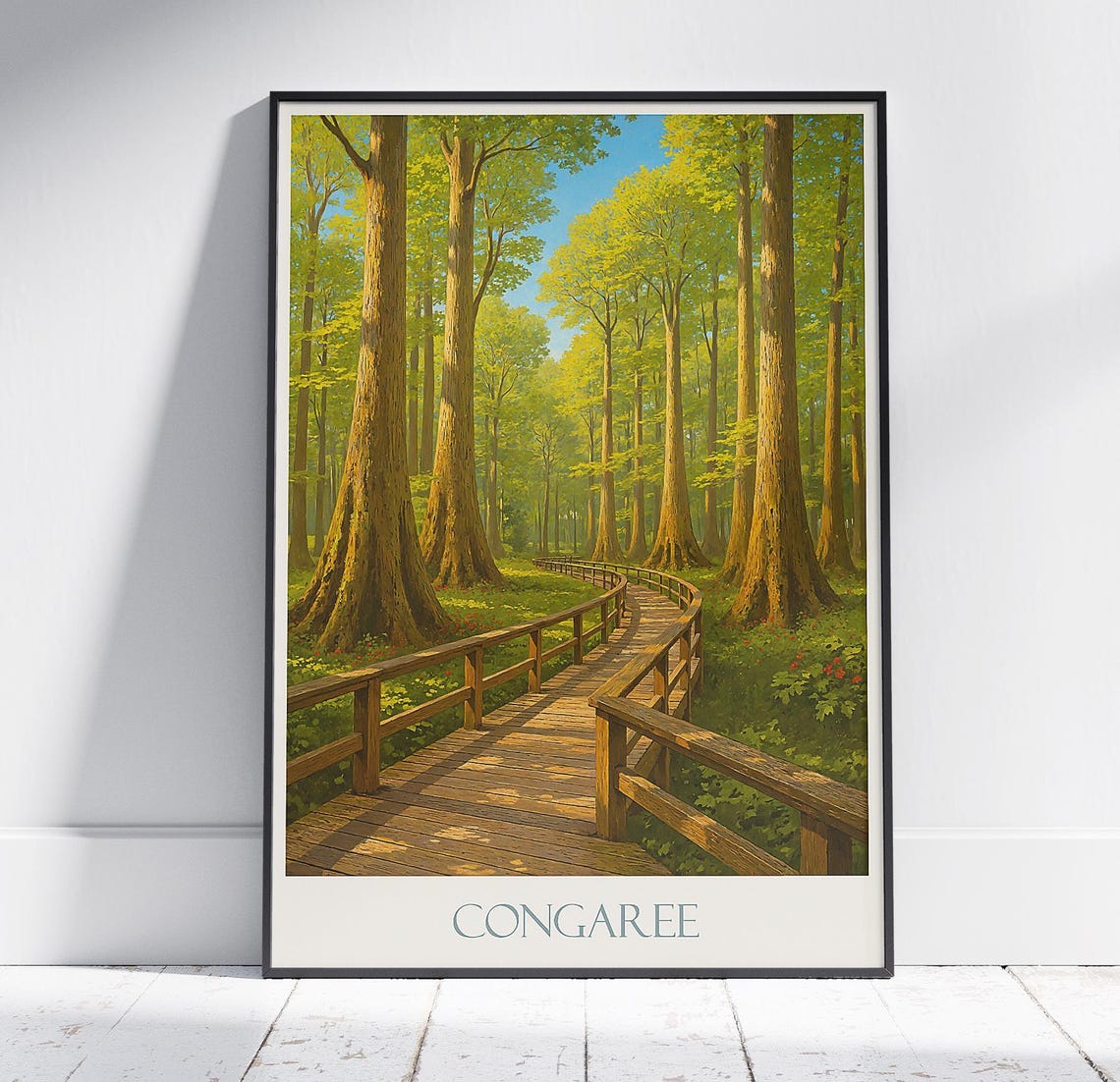 Congaree Old Growth Forest Boardwalk Sunlight Nature Travel Poster
