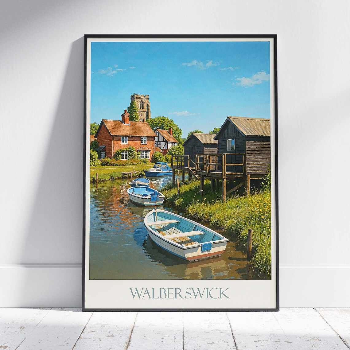 Walberswick Suffolk Creek Boats Vintage Coastal Travel Poster