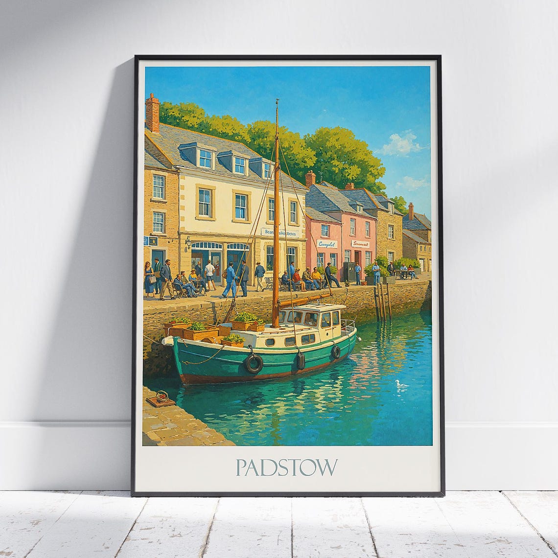 Padstow Cornwall Harbour Fishing Boat Bustling Quay Travel Poster