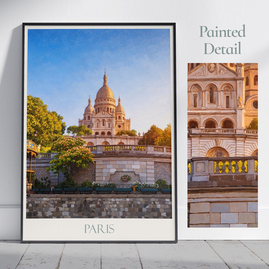 Paris France Sacre Coeur Basilica Montmartre Painted Travel Poster