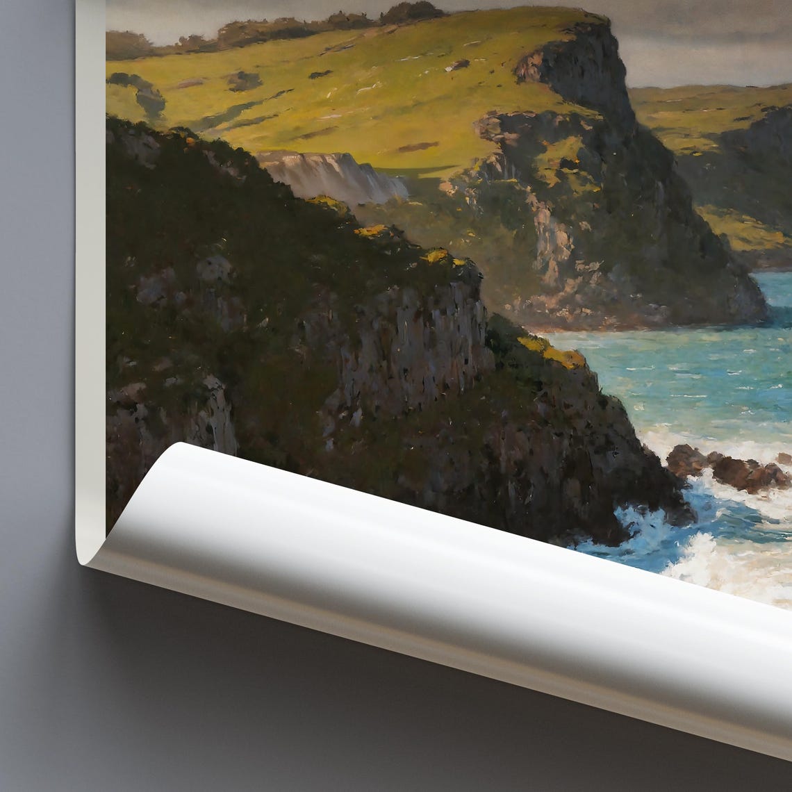 Asturias Spain Painted Travel Poster Rugged Coast Cliffs Wildflowers - Image 3