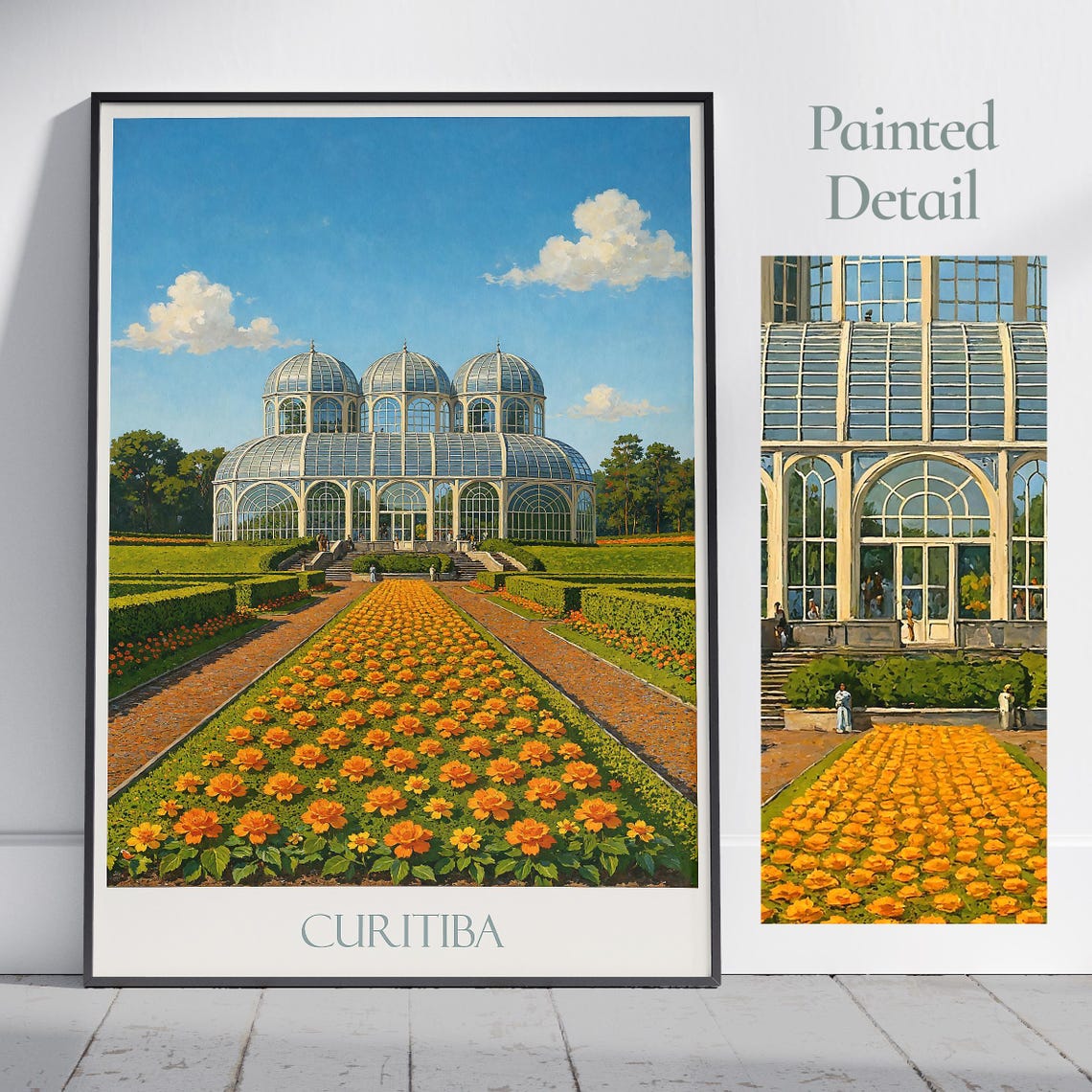 Curitiba Brazil Travel Poster Painted Botanical Garden Flower Decor