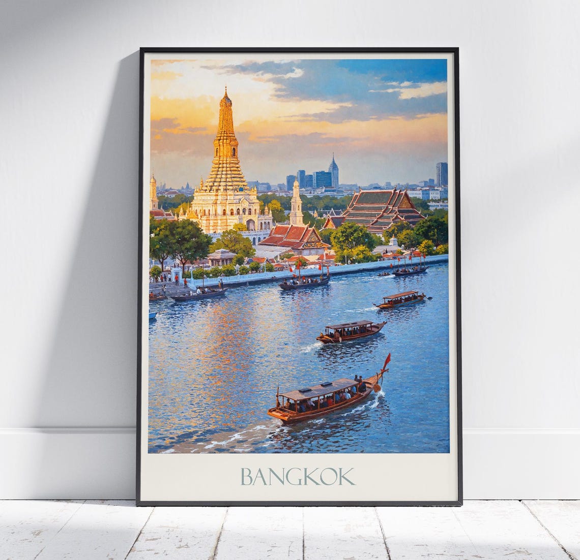 Bangkok Thailand Wat Arun Temple of Dawn Sunset River Scene Poster