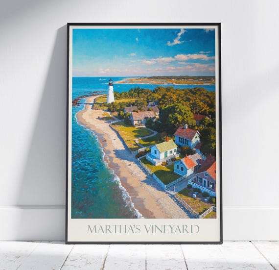 Marthas Vineyard Travel Print Massachusetts New England Travel Poster Wall Art Home Decor Gift Personalized Framed