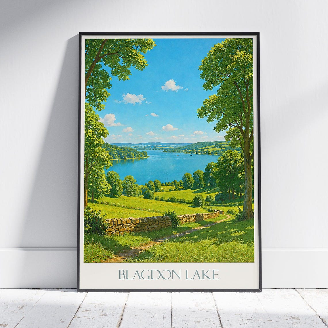 Blagdon Lake England Green Hills Tranquil Lakeside Scenic Poster