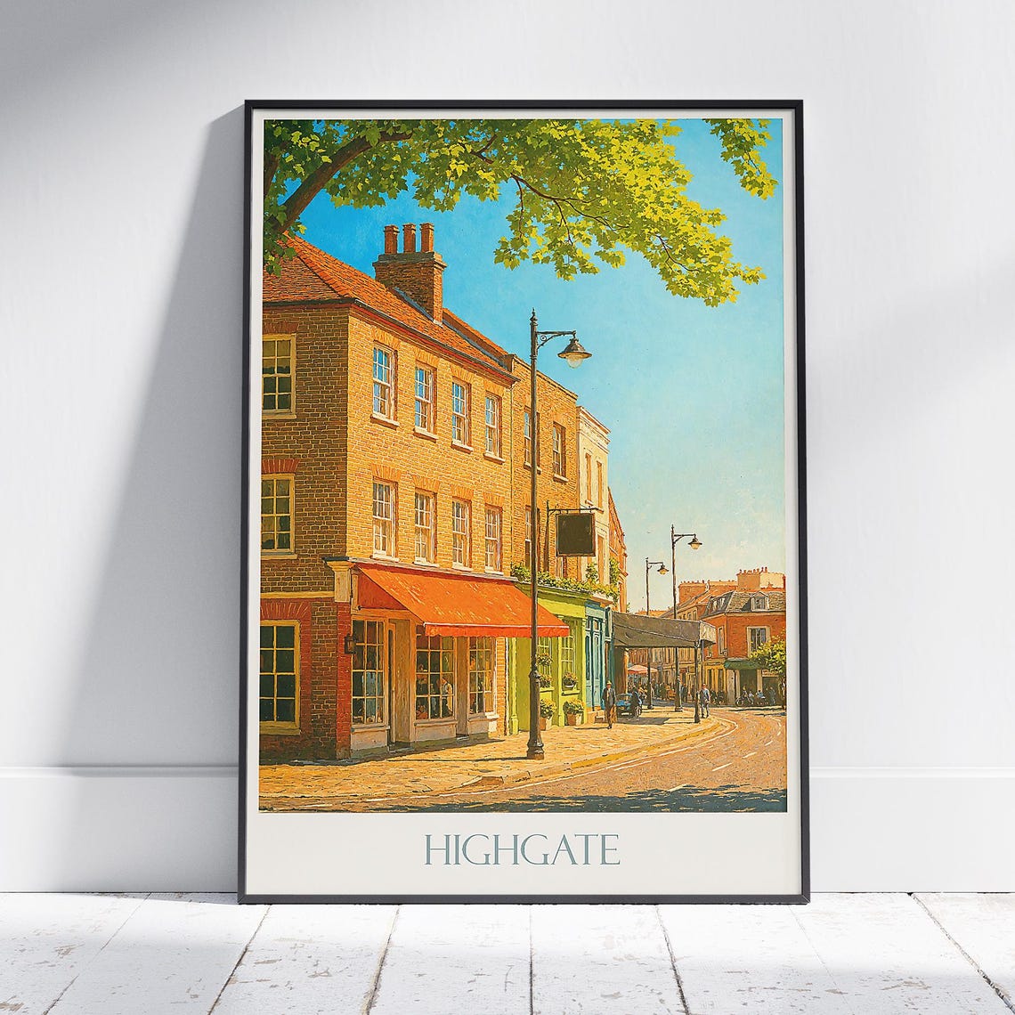 Highgate London Charming Brick Street Scene Vintage Art Poster