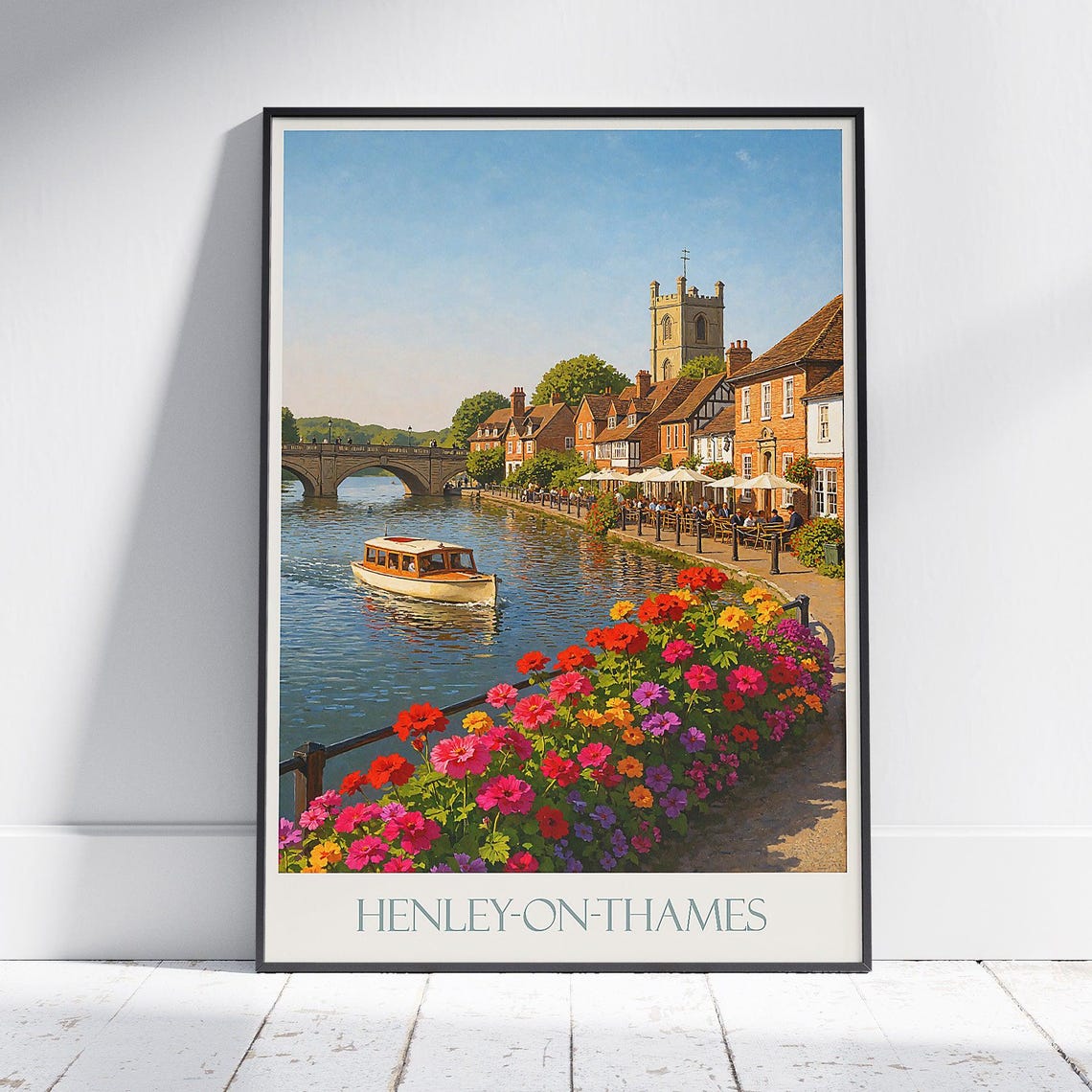 Henley on Thames England Riverside Town Boats Travel Art Poster