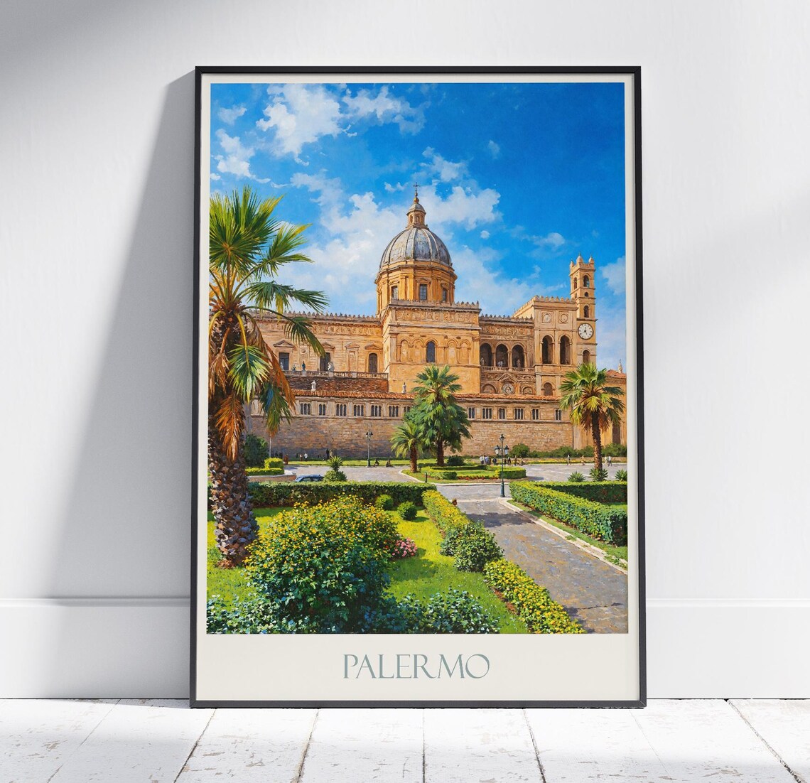 Palermo Cathedral Gardens Palm Avenue Regal Sicily Travel Poster