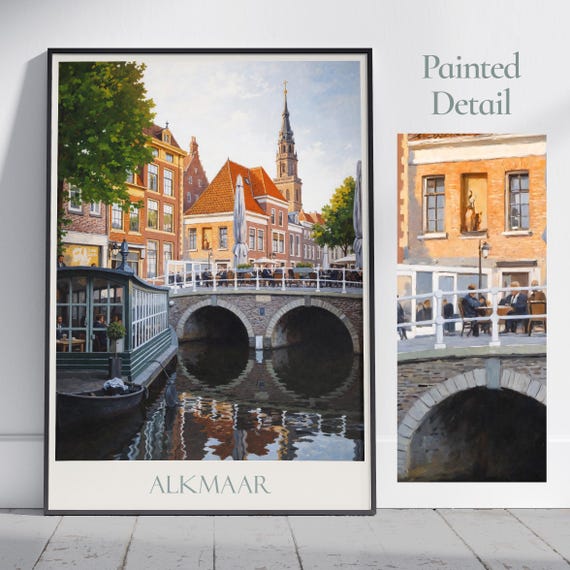 Alkmaar Travel Print Netherlands Travel Poster Painted Wall Art Home Decor Framed Personalized Print Vacation Travel Gift