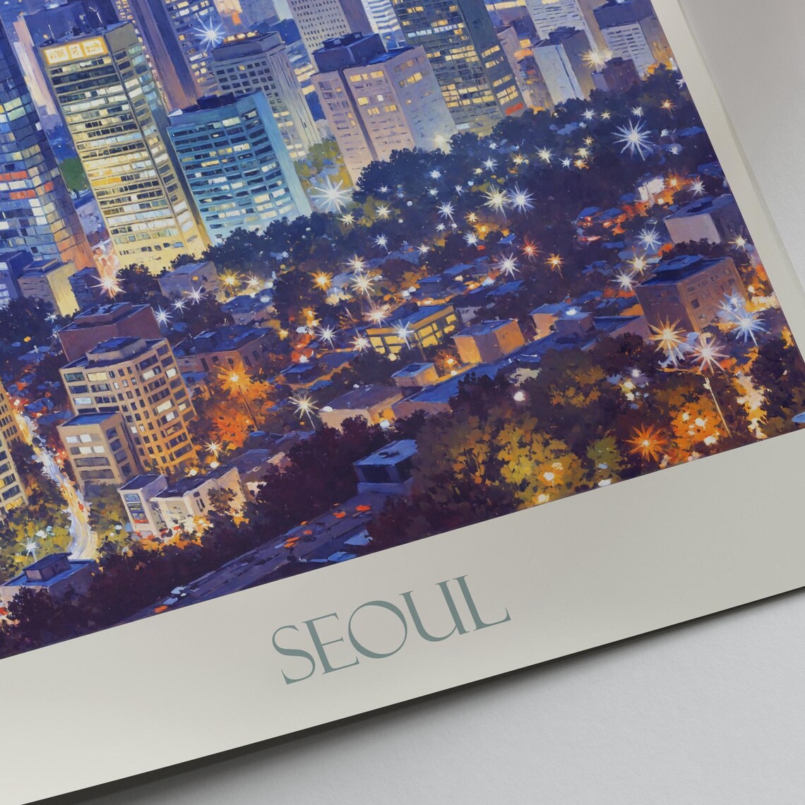 Seoul South Korea Night City Skyline N Seoul Tower Painted Poster - Image 4
