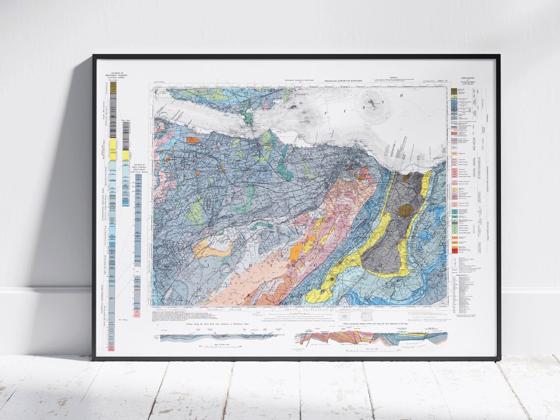 Edinburgh Vintage Geological Map Print Poster Wall Art Decor