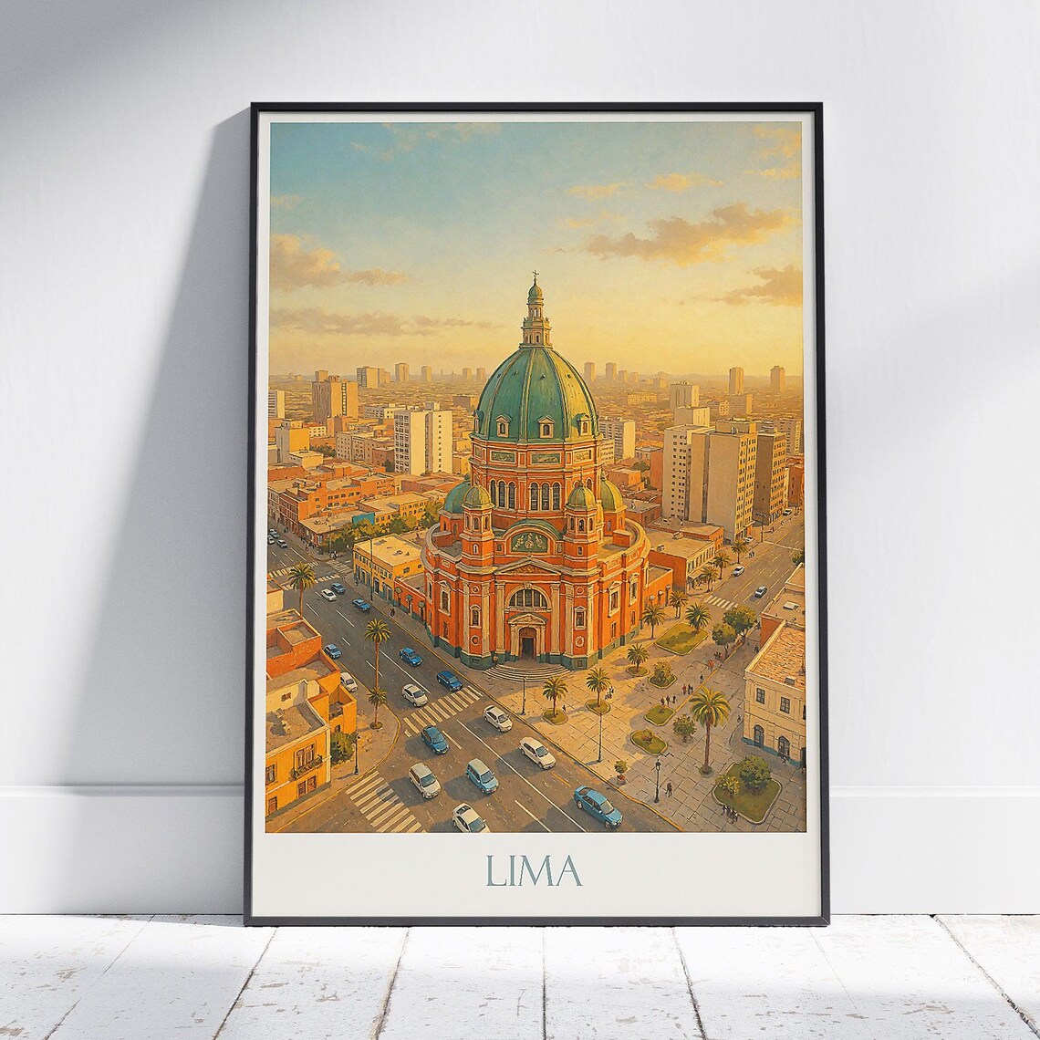 Lima Peru Historic Church Dome Cityscape Sunset Travel Poster