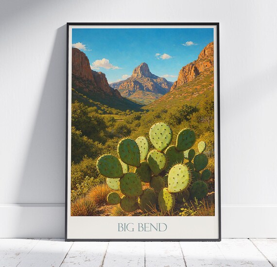 Big Bend National Park Prickly Pear Cactus Vintage Travel Poster