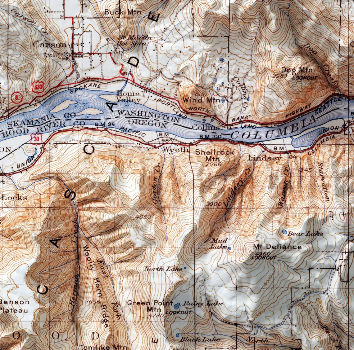 Hood River Oregon Washington Vintage USGS Shaded Relief Map Poster - Image 2