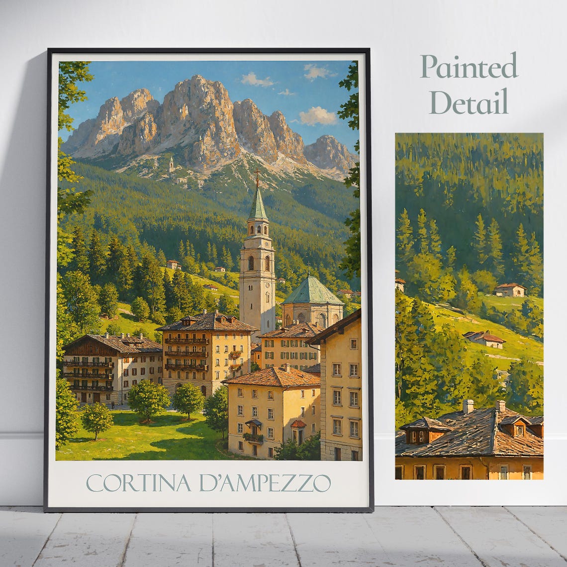 Cortina d'Ampezzo Alpine Village Church Dolomites Italy Poster