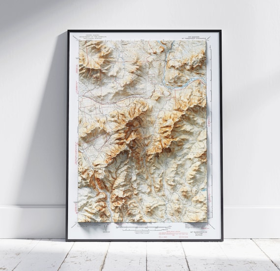 Mount Washington New Hampshire Vintage 3D Relief Antique Map Poster